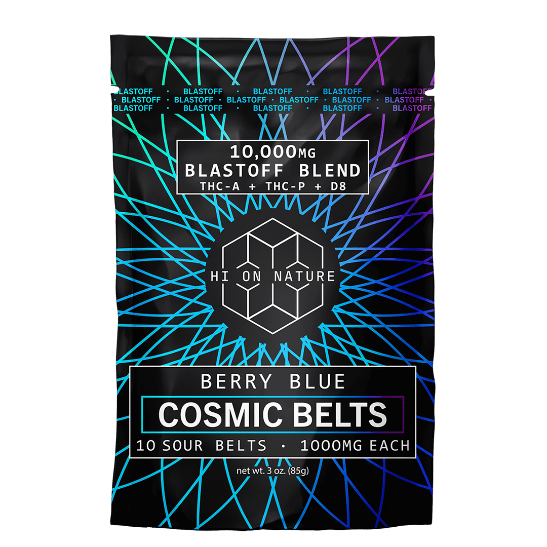Hi On Nature (HON) -  Blastoff Blend Sour Belts (THC-A + THC-P + D8) - Delta Gummies (1000mg x 10 Gummies) - MK Distro