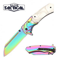 Rainbow Blade Spring Assist knife W/ White Pearl Handle (120/12/12*9*16/45) -RT-7116PE - MK Distro