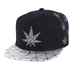 Adjustable Baseball Hat - Silver Marijuana Patch (Black/Silver) - MK Distro